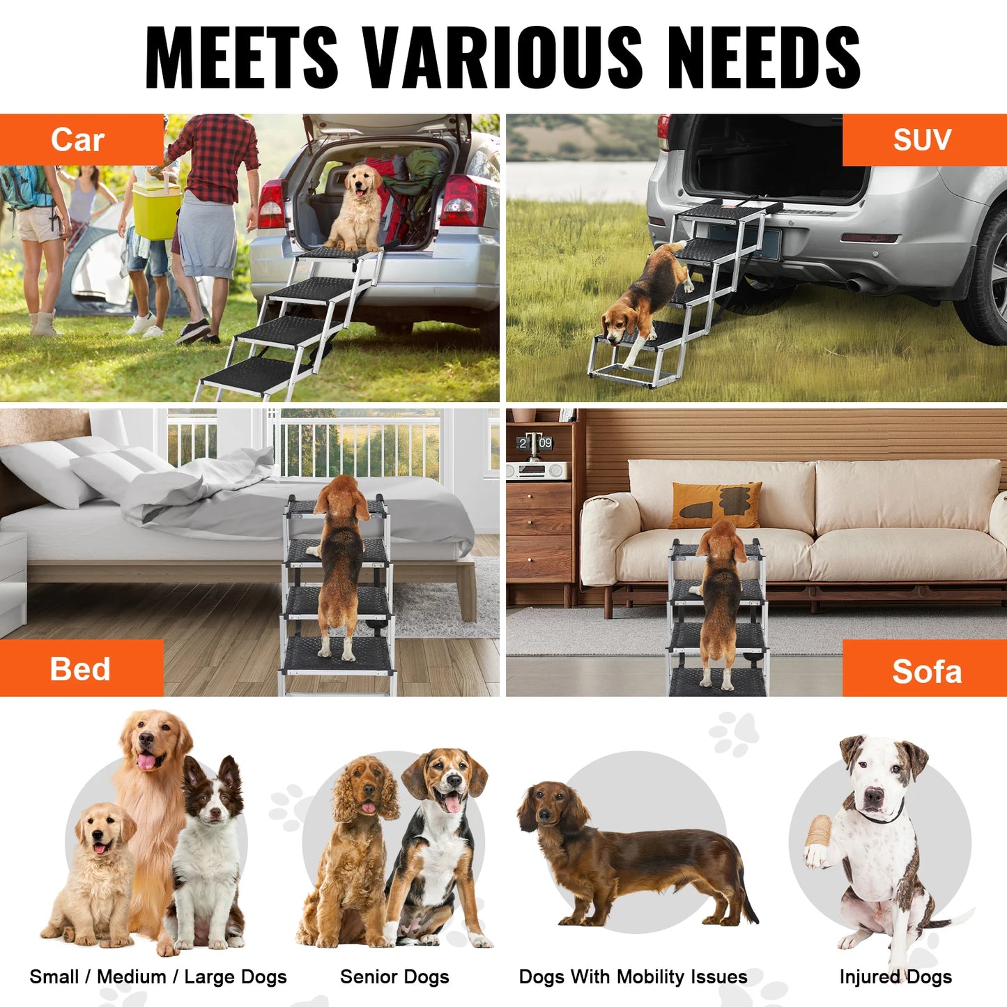 SucceBuy Folding Dog Car Stair Portable Aluminum Pet Steps