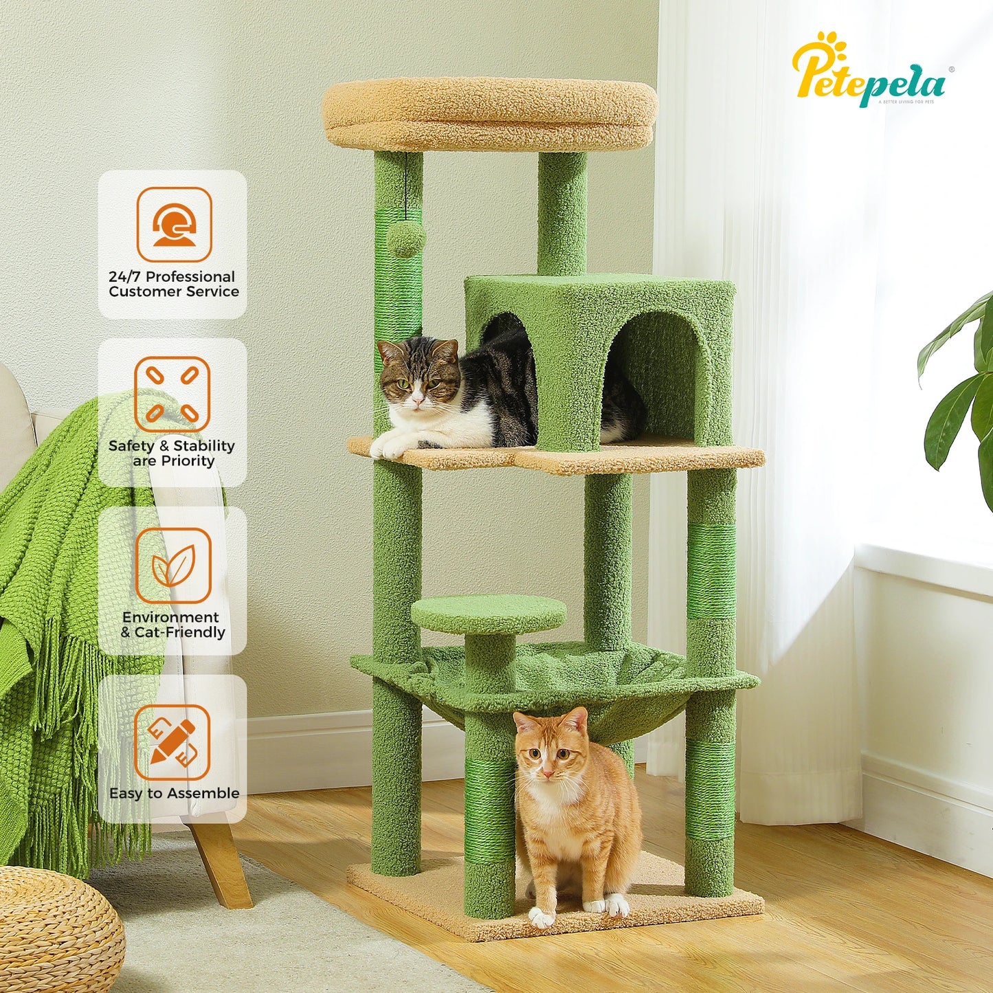 PETEPELA Cat Tree Indoor 5-Level Tower With Metal Frame And Hammock