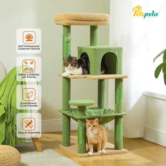PETEPELA Cat Tree Indoor 5-Level Tower With Metal Frame And Hammock