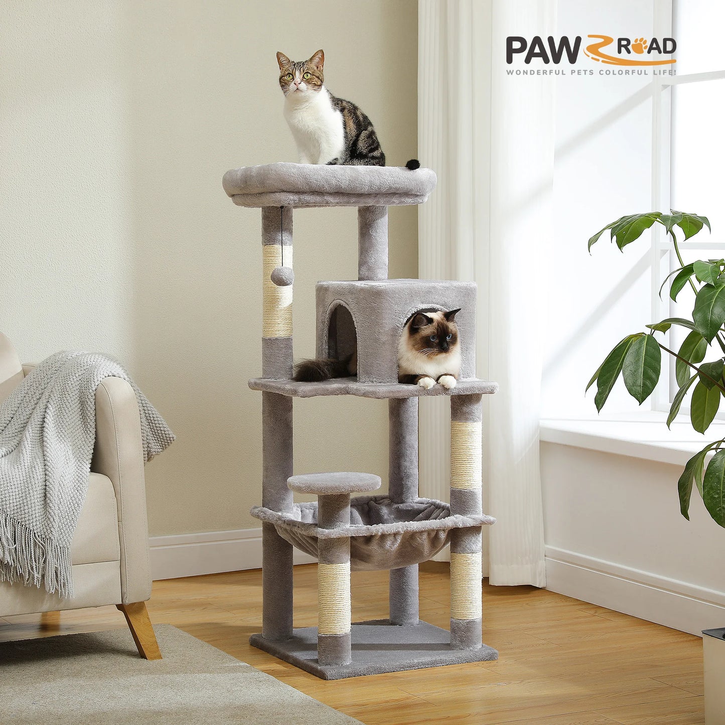 PETEPELA Cat Tree Indoor 5-Level Tower With Metal Frame And Hammock