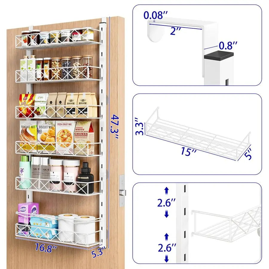 Over the Door Organizer Six Tier Pantry Rack for Cabinets