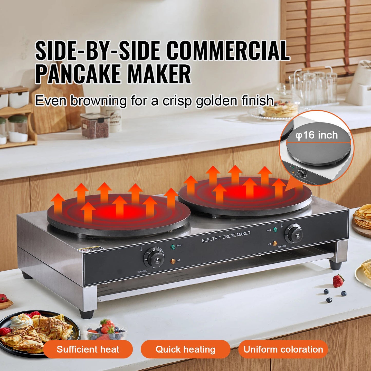 Double Head Electric Crepe Maker With Flat Plate Griddle Commercial