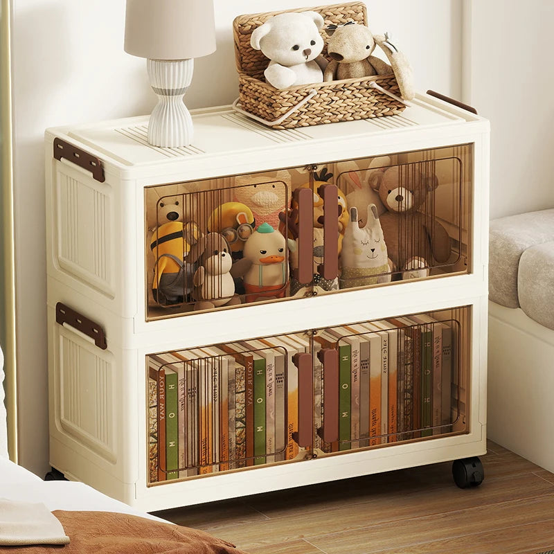 Foldable Plastic Storage Cabinet With Doors Clothing Organizer