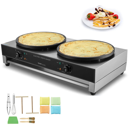 Double Head Electric Crepe Maker With Flat Plate Griddle Commercial