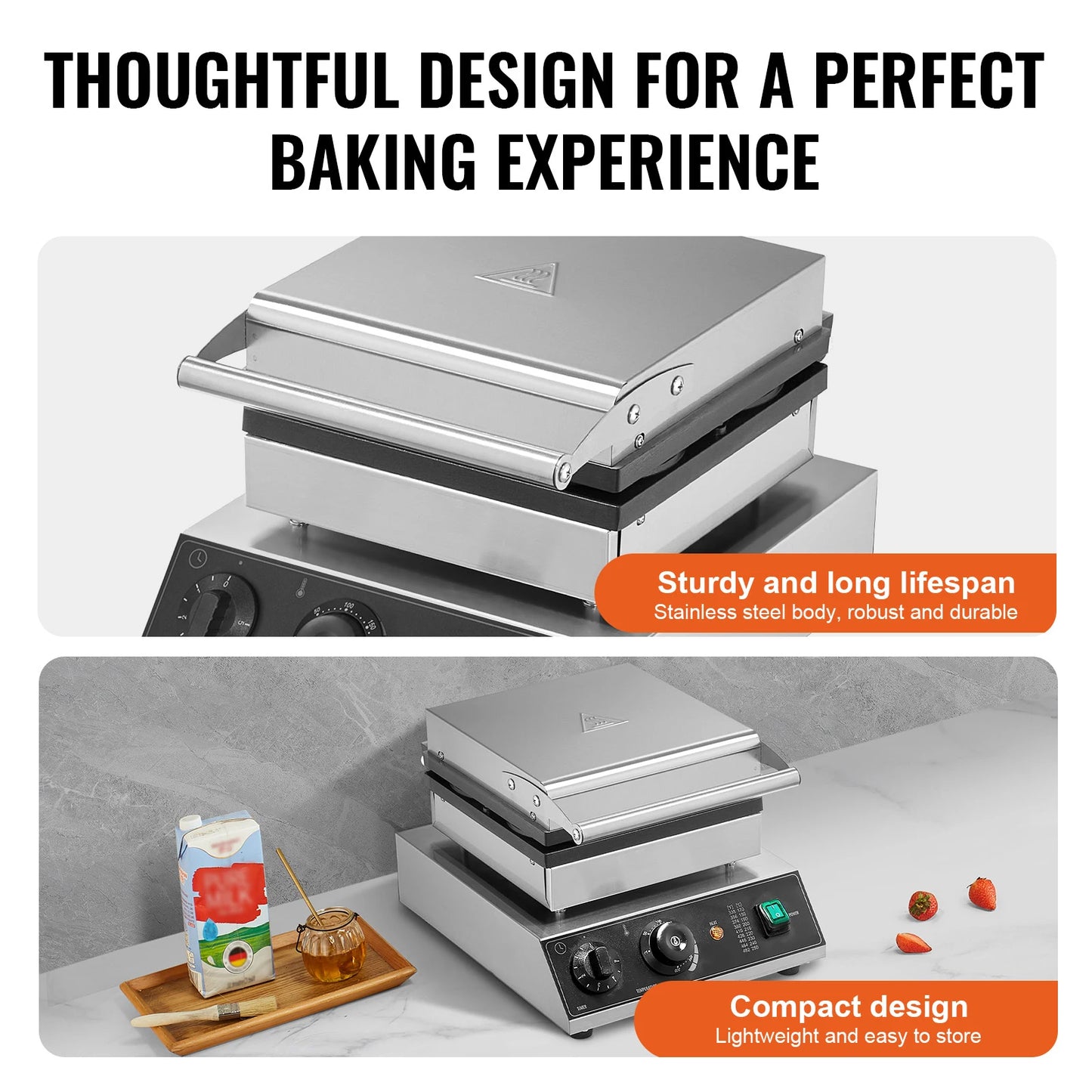 SucceBuy Commercial Round Waffle Maker, Belgian Waffle Iron, 1000-1500W