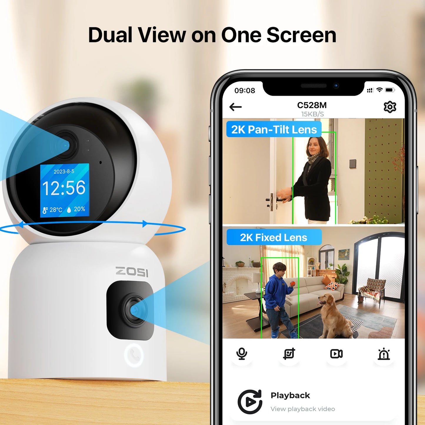 ZOSI 360 Degree PTZ AI Auto Tracking Security Camera With Night Vision