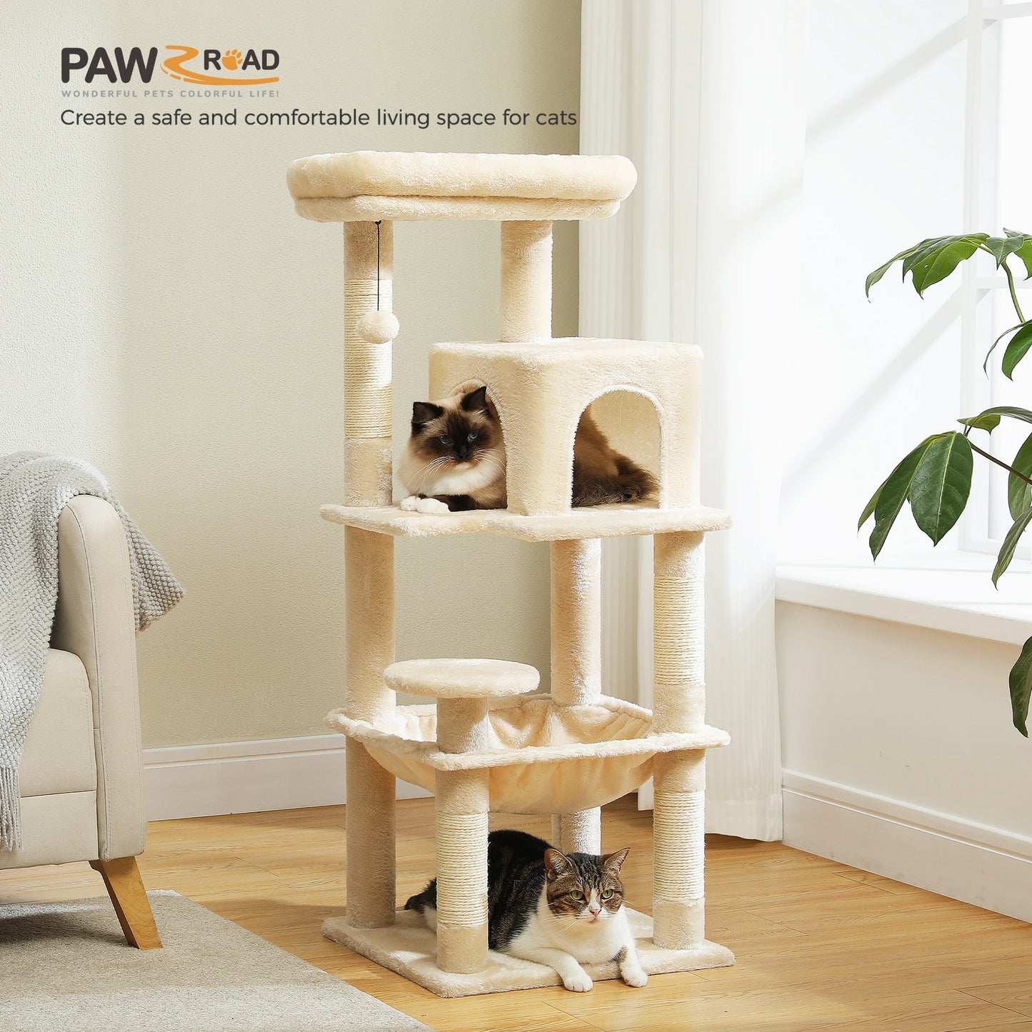 PETEPELA Cat Tree Indoor 5-Level Tower With Metal Frame And Hammock