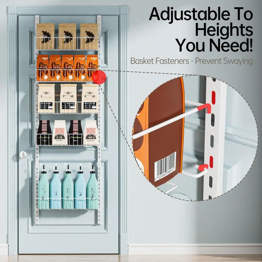 Adjustable Cabinet Door Organizer, 6-Tier Over-The-Door Pantry Rack