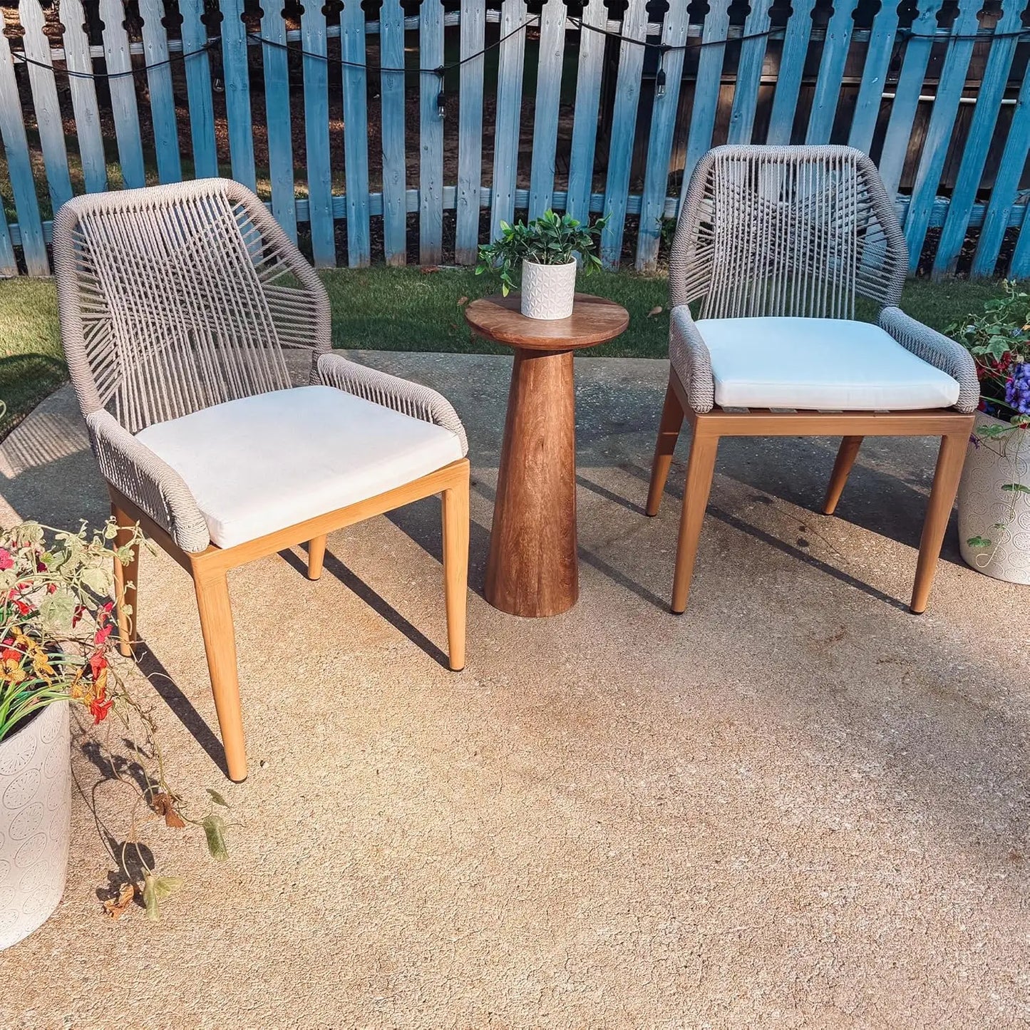 Modern Aluminum Outdoor Dining Chair Set Wicker Patio Furniture Cushions