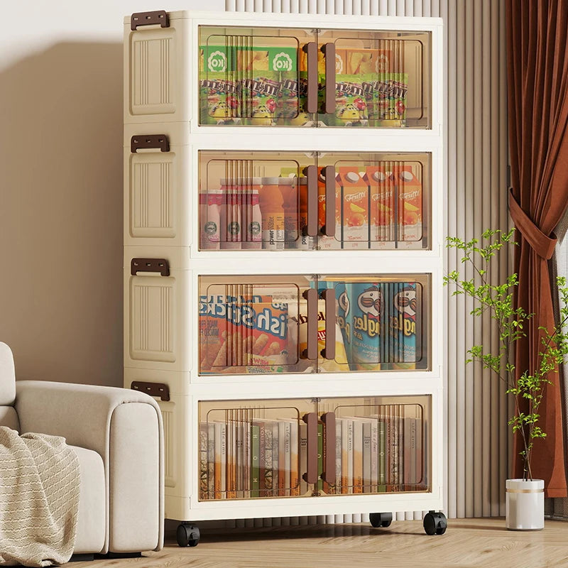 Foldable Plastic Storage Cabinet With Transparent Shelves