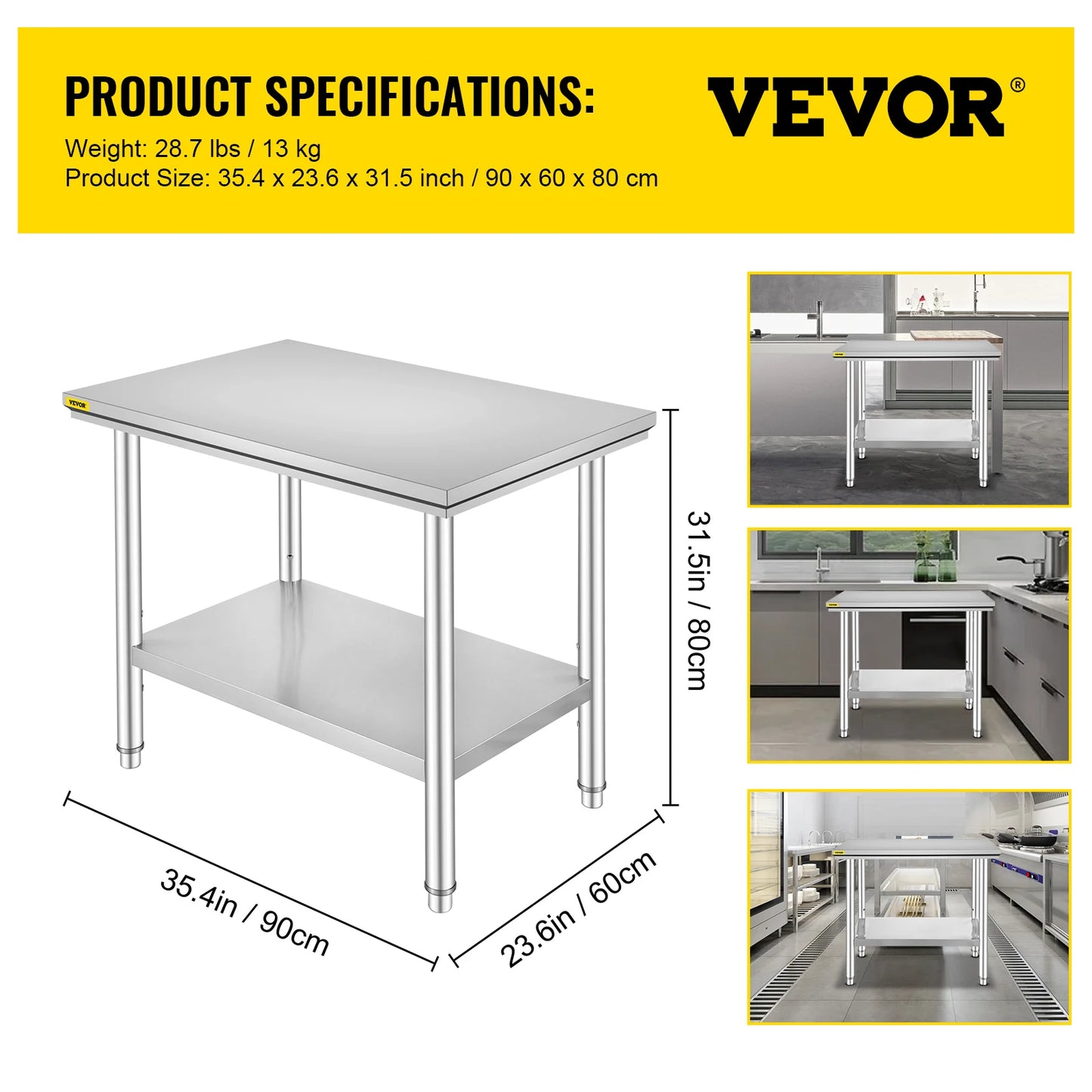 Stainless Steel Commercial Kitchen Work Bench With Undershelf Table