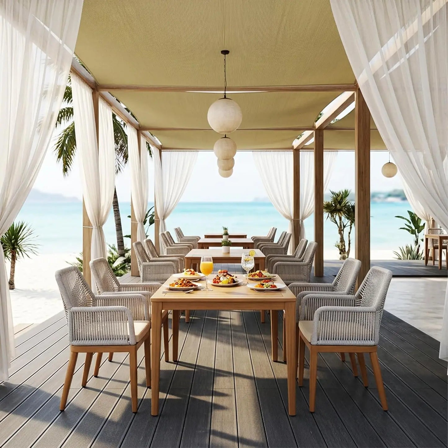 Modern Aluminum Outdoor Dining Chair Set Wicker Patio Furniture Cushions