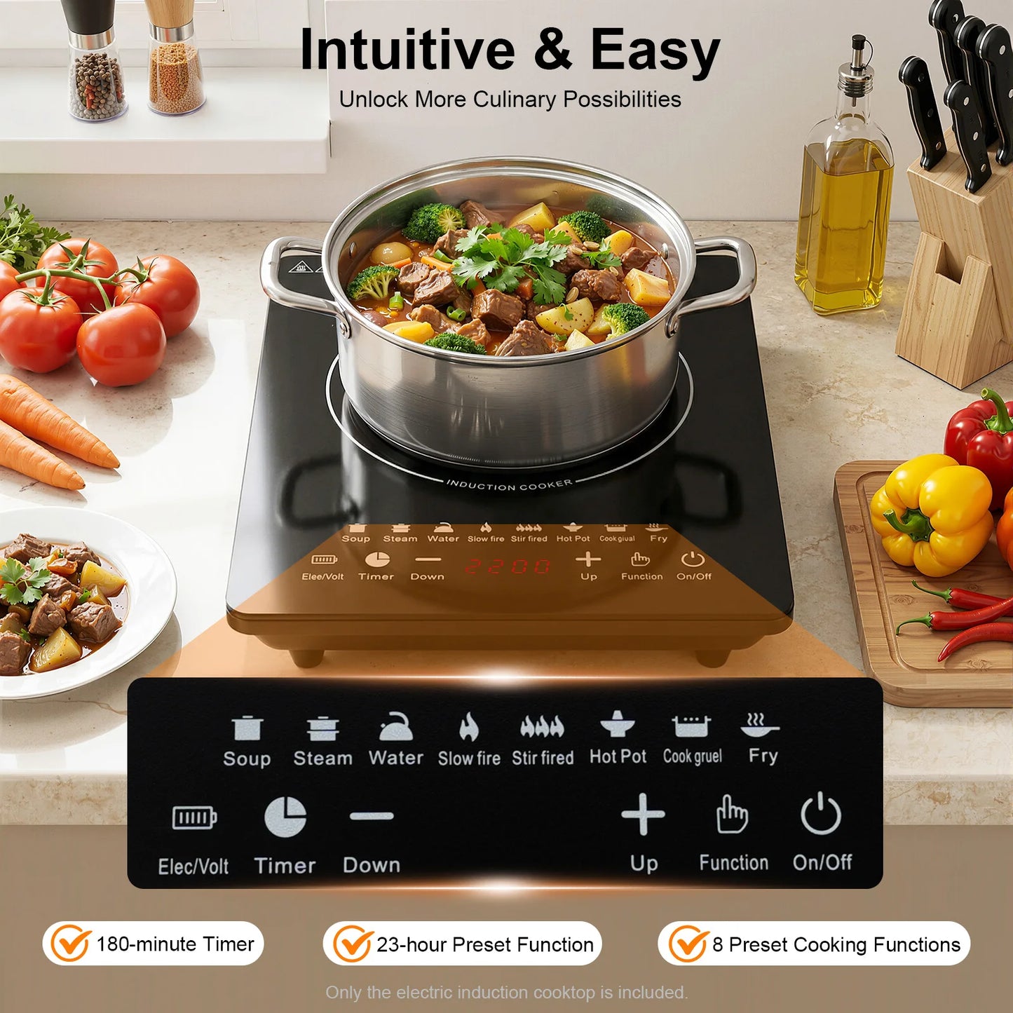 Portable Electric Induction Cooktop With Timer And 8 Power Levels