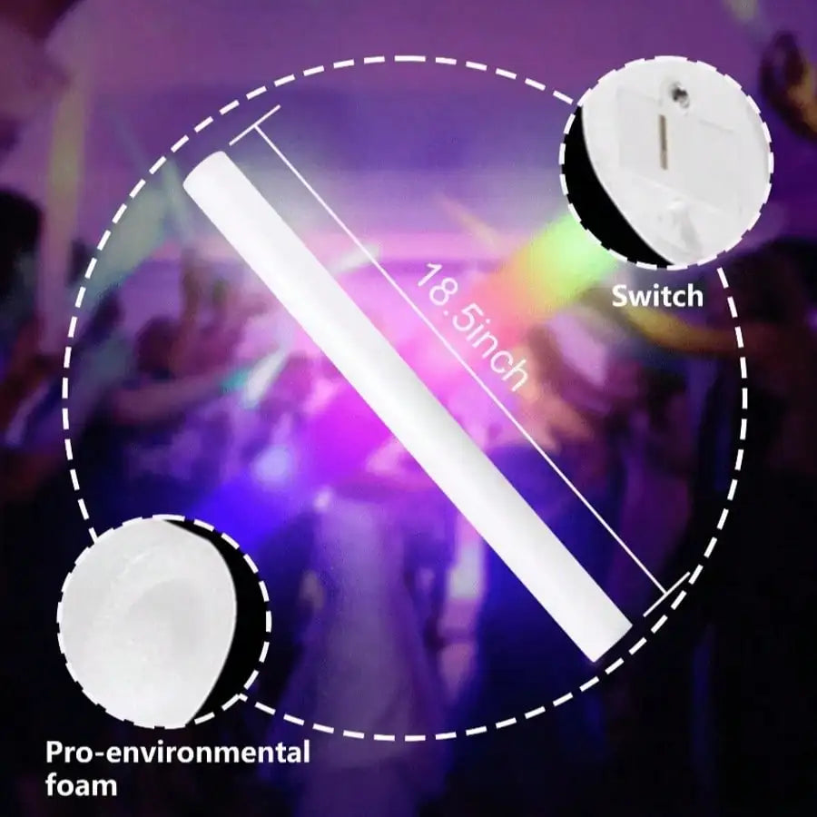 100Pcs Foam Glow Sticks With 3 Flash Modes For Parties