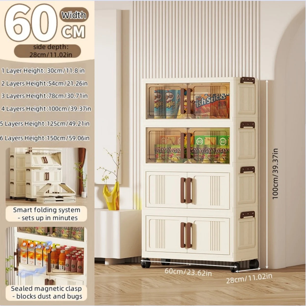 Foldable Plastic Storage Cabinet With Doors Clothing Organizer