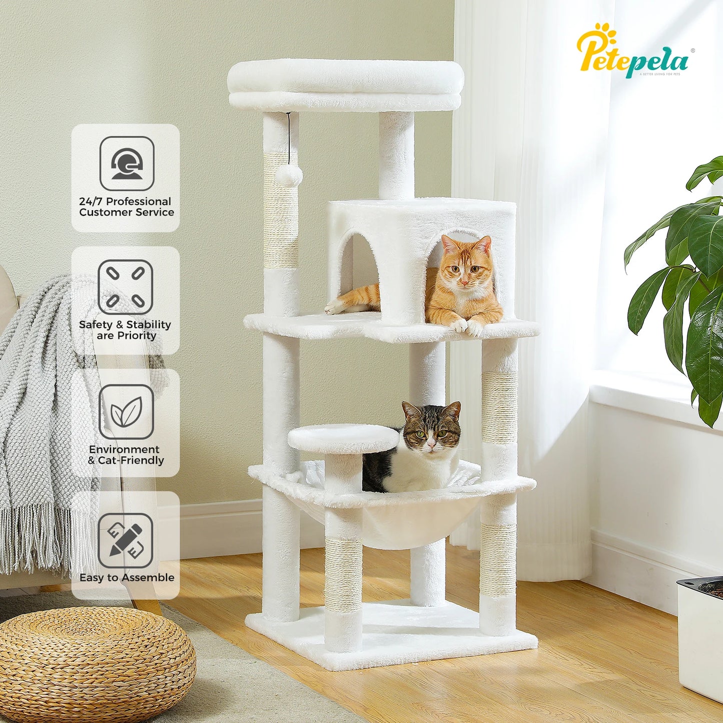 PETEPELA Cat Tree Indoor 5-Level Tower With Metal Frame And Hammock