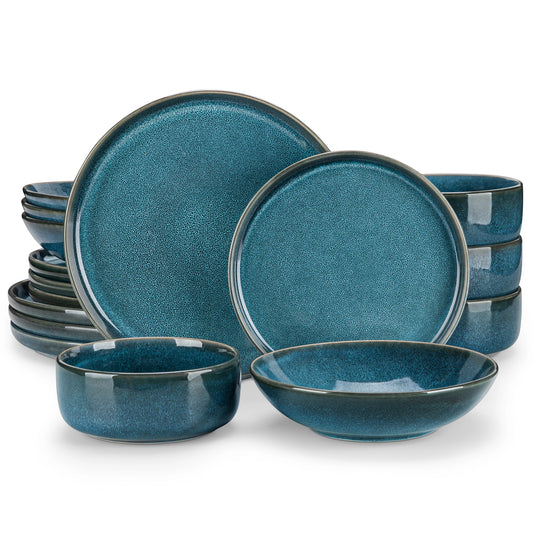 Malacasa Reactive Glaze Ceramic Dinnerware Set Blue Plate Bowl