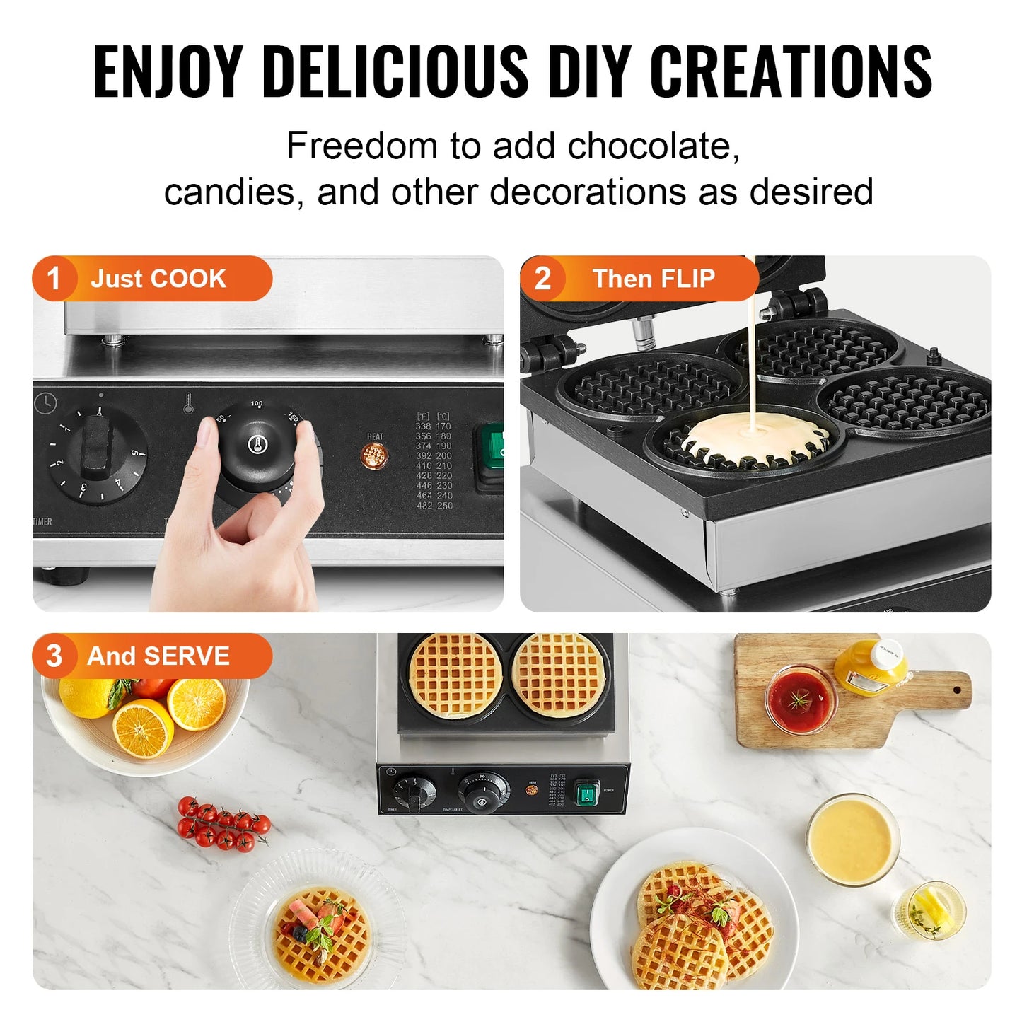 SucceBuy Commercial Round Waffle Maker, Belgian Waffle Iron, 1000-1500W