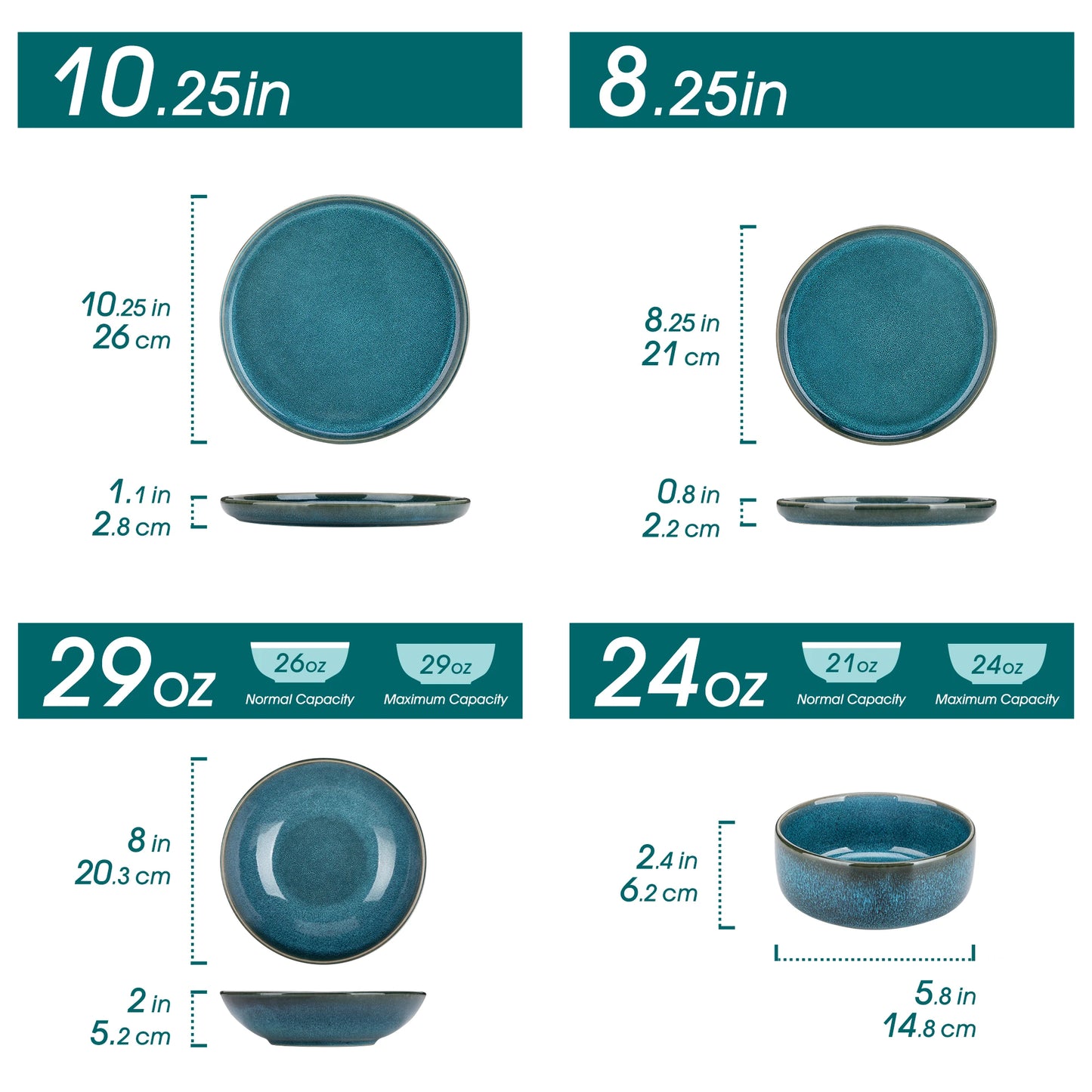 Malacasa Reactive Glaze Ceramic Dinnerware Set Blue Plate Bowl