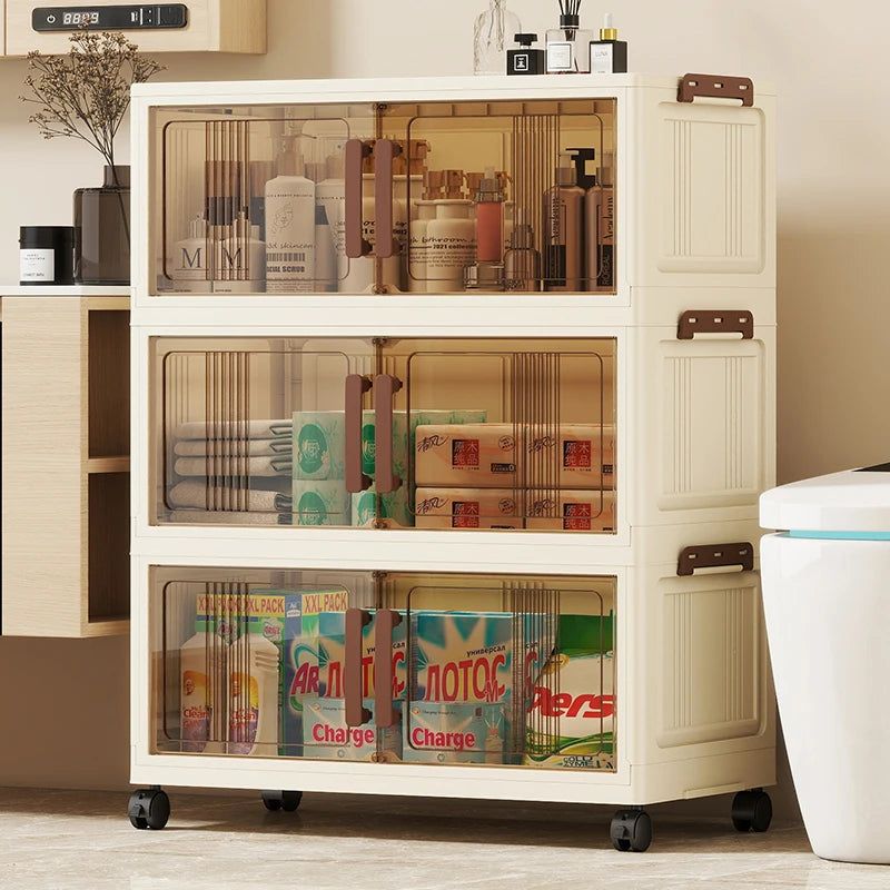 Foldable Plastic Storage Cabinet With Doors Clothing Organizer