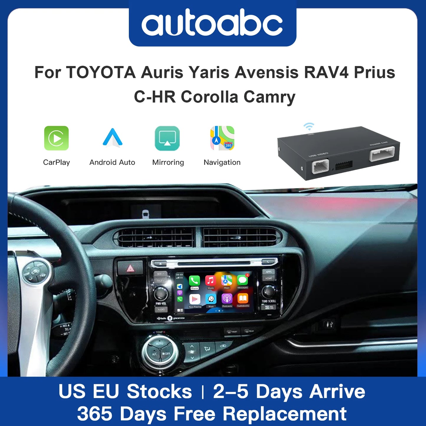 AUTOABC Wireless CarPlay Android Auto Decoder Box For Toyota Vehicles
