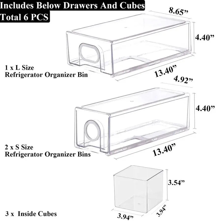 Refrigerator Drawer Organizers Stackable Heavy Duty Pull Out Bins