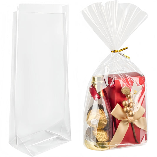 Transparent Flat Bottom Gusset Gift Bags with Kink Tie