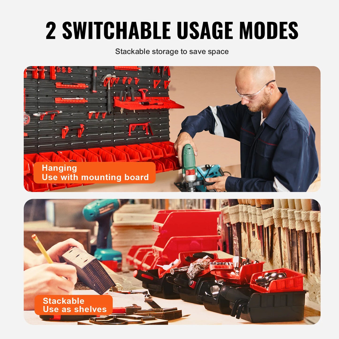 SucceBuy Wall Mounted Storage Bins Organizer For Garage And Workshop
