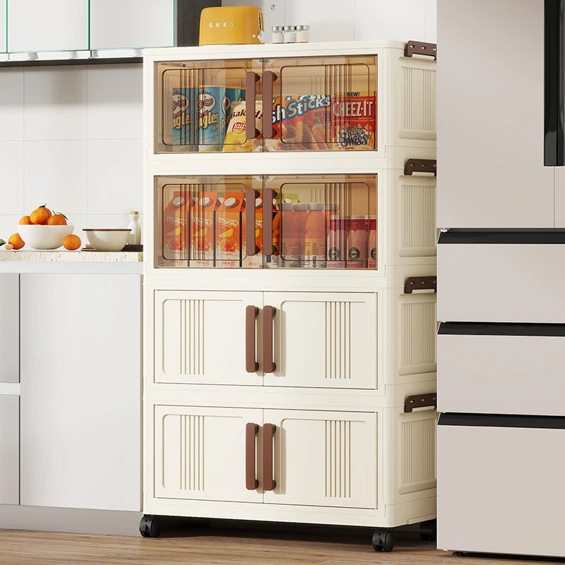 Foldable Plastic Storage Cabinet With Doors Clothing Organizer