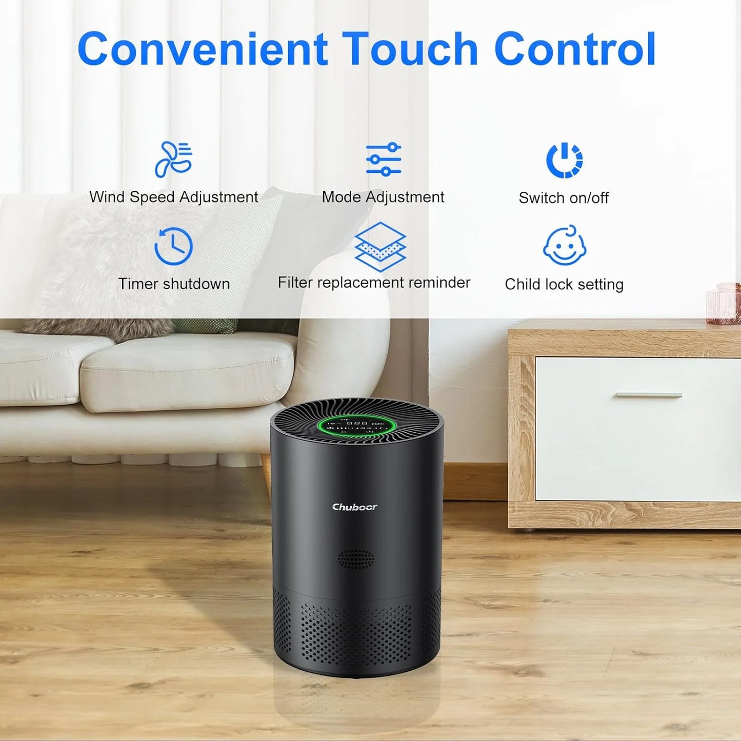Chuboor H13 True HEPA Air Purifier for Home 40 Square Meters CADR 185