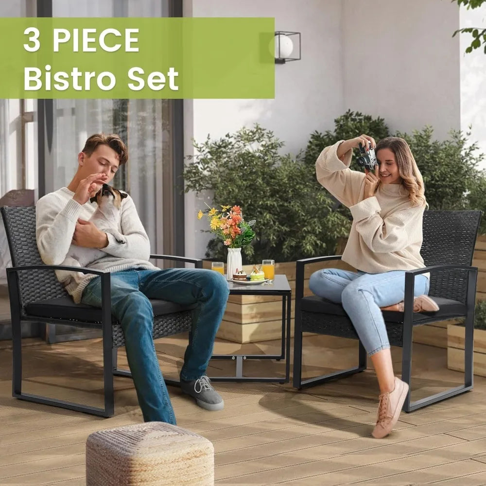 Wicker Patio Bistro Set With Coffee Table Rattan Conversation Furniture