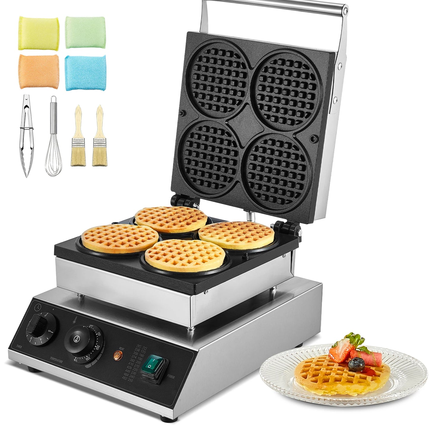 SucceBuy Commercial Round Waffle Maker, Belgian Waffle Iron, 1000-1500W