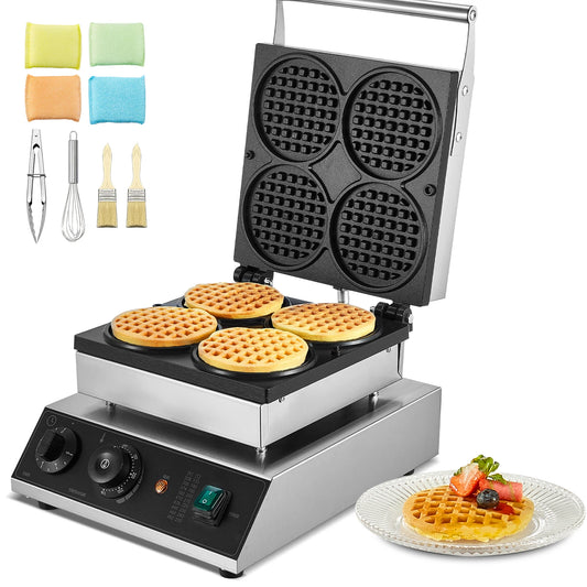 SucceBuy Commercial Round Waffle Maker, Belgian Waffle Iron, 1000-1500W