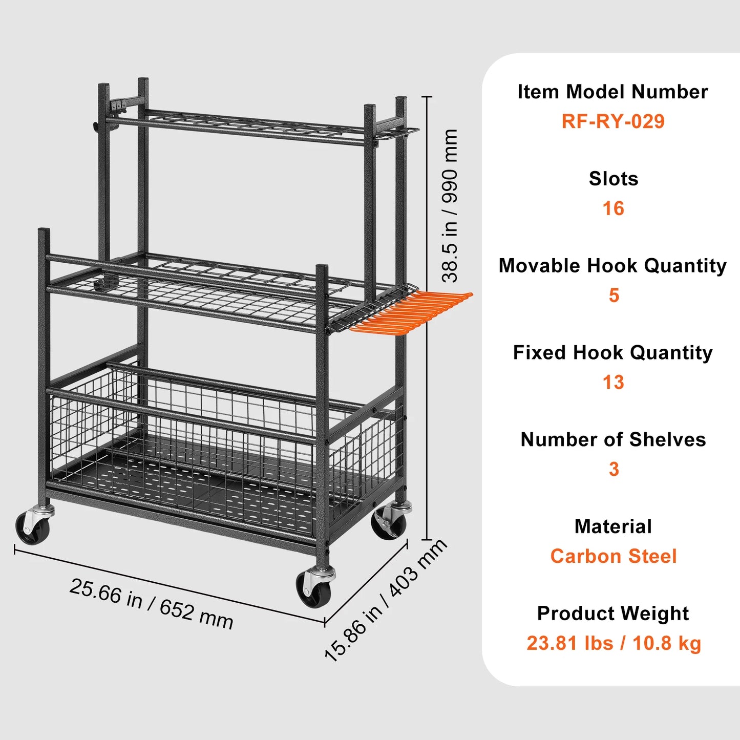 SucceBuy 16 Slot Garden Tool Organizer Rack With Hooks Wheels