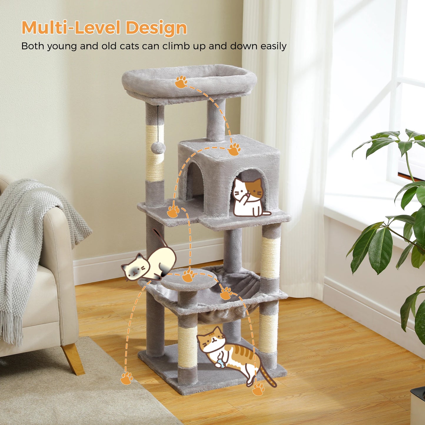 PETEPELA Cat Tree Indoor 5-Level Tower For Large Cats Metal Frame