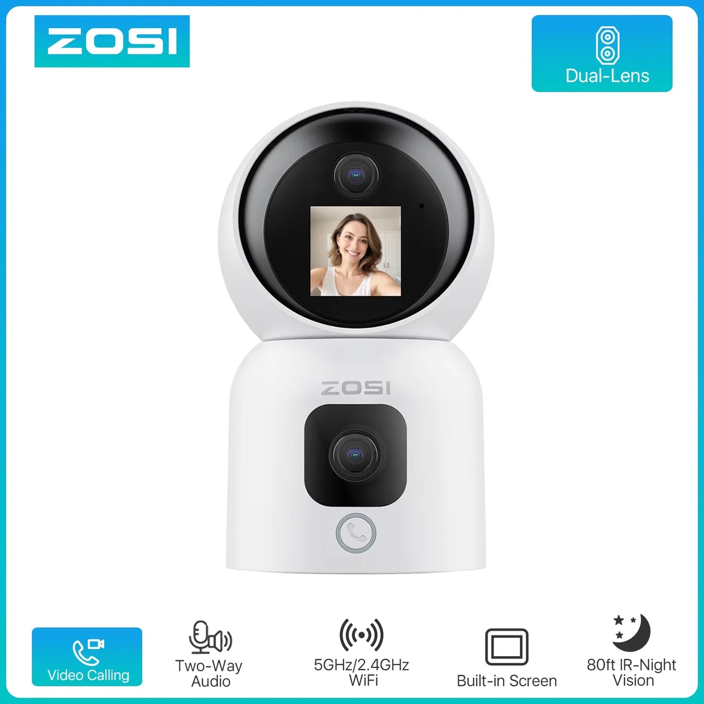 ZOSI 360 Degree PTZ AI Auto Tracking Security Camera With Night Vision