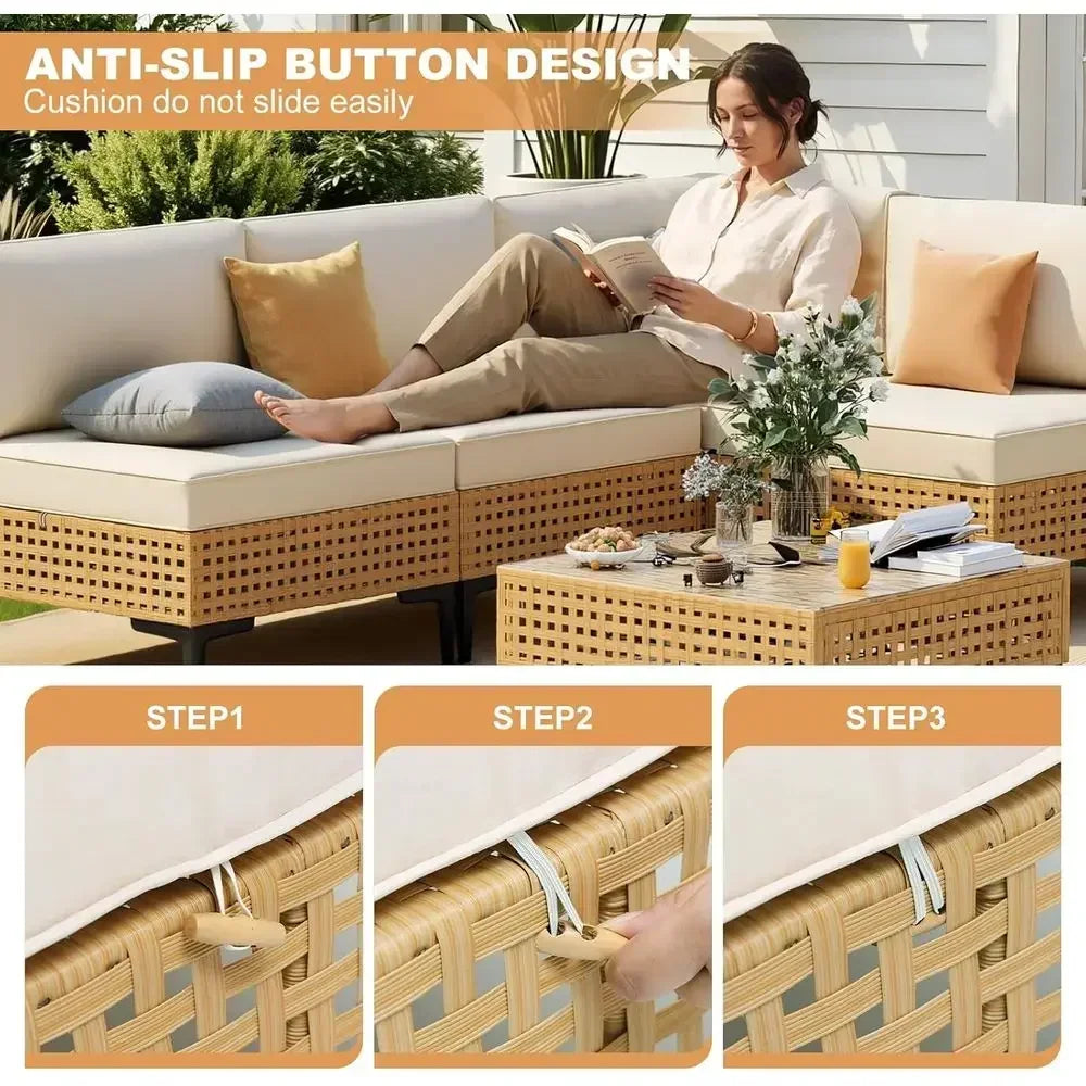 7 Piece Boho Outdoor Wicker Patio Furniture Set Sectional Sofa