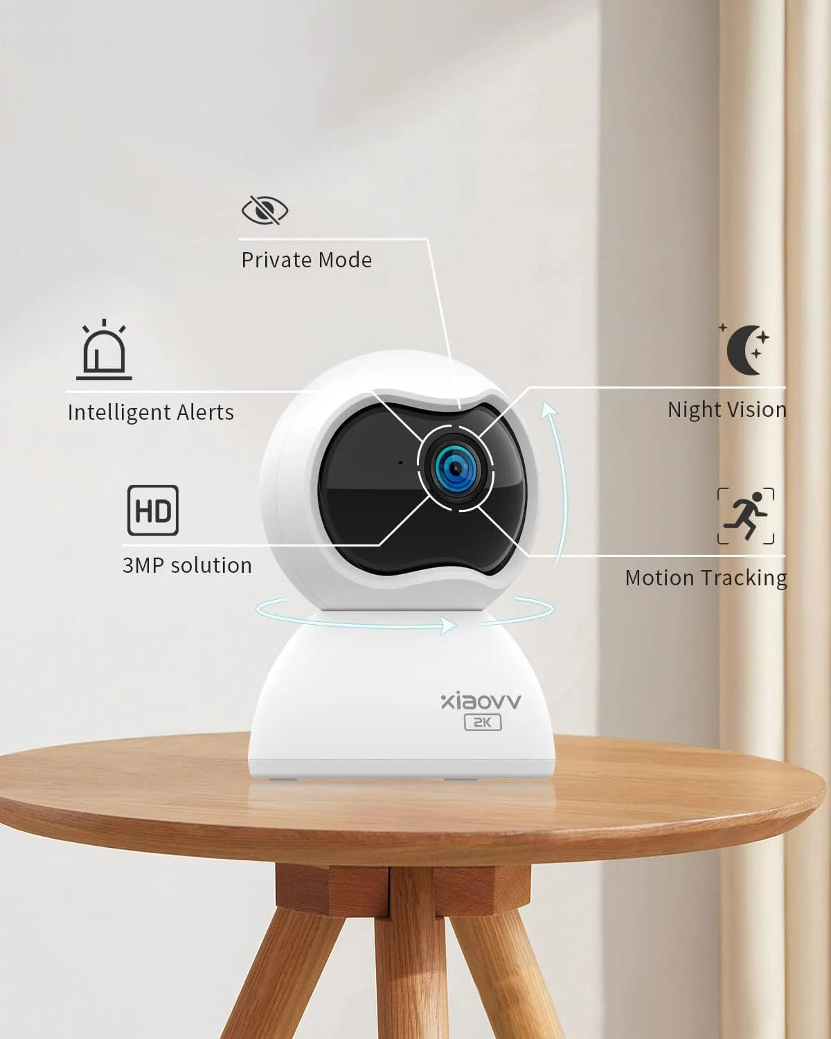 XIAOVV Indoor WiFi Surveillance Camera 2K With Motion Tracking
