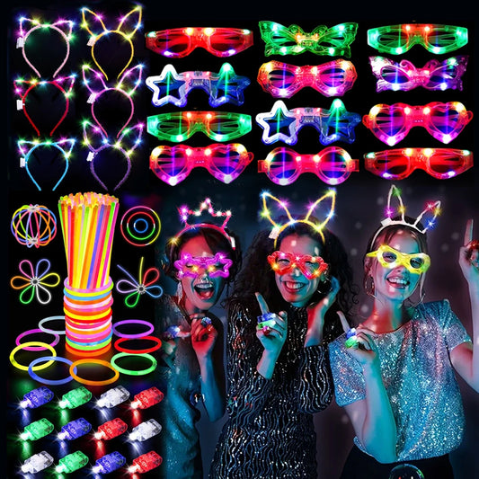 Glowing Festival Party Kit 138 Pcs With Glow Sticks And Neon Glasses