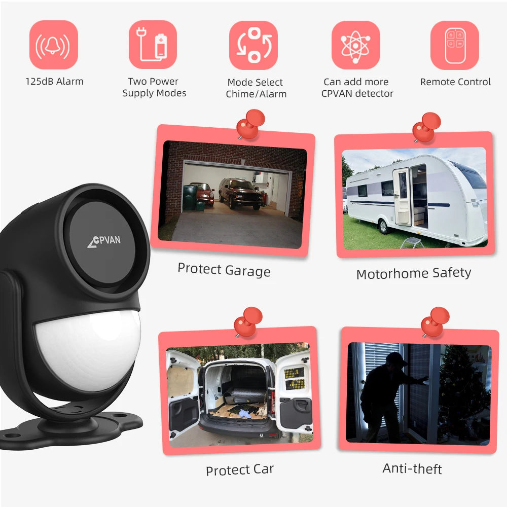 CPVan 433MHz Wireless Infrared Motion Detector Security Alarm 125dB