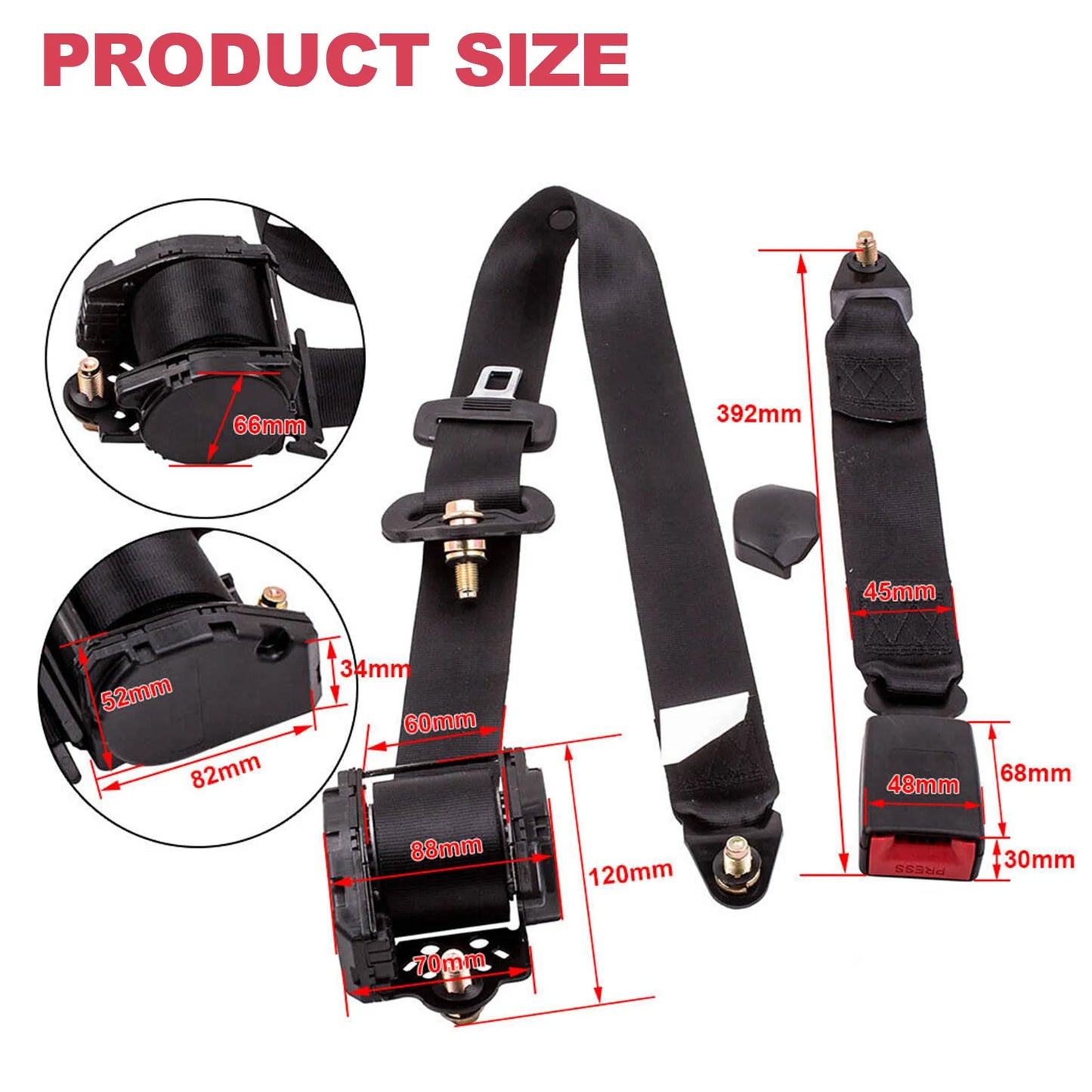 Universal 3 Point Retractable Car Seat Belt Automatic Locking Strap