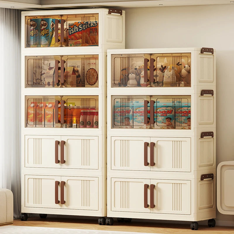 Foldable Plastic Storage Cabinet With Transparent Shelves