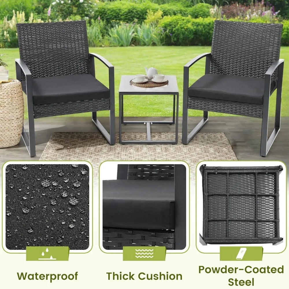 Wicker Patio Bistro Set With Coffee Table Rattan Conversation Furniture