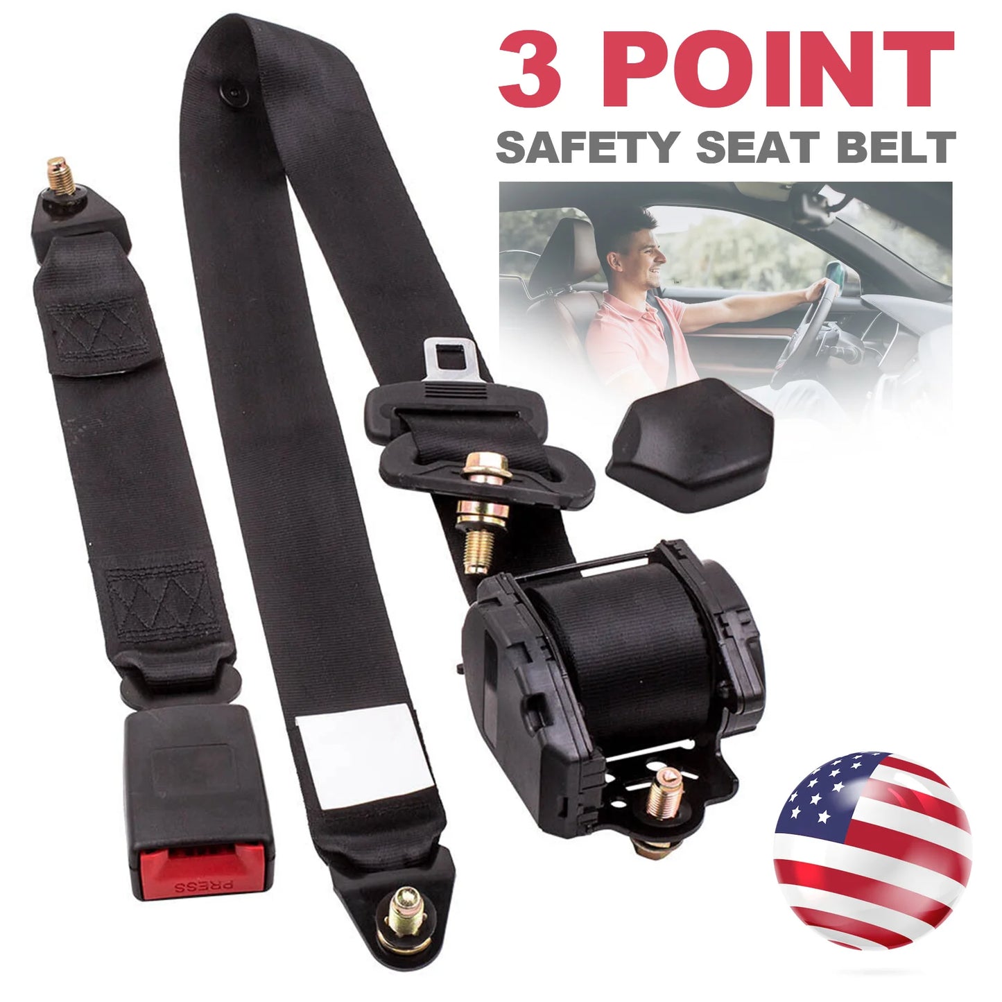 Universal 3 Point Retractable Car Seat Belt With Automatic Locking