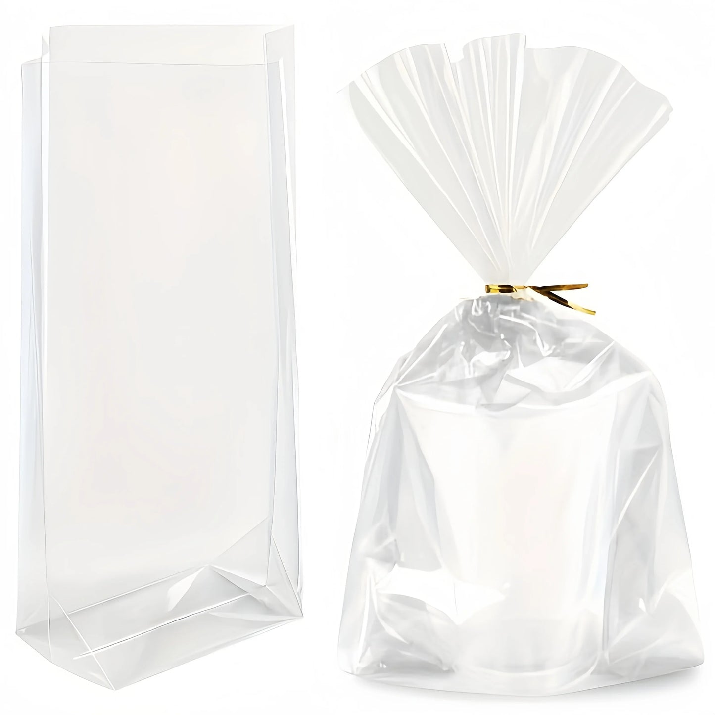 Transparent Flat Bottom Gusset Gift Bags with Kink Tie