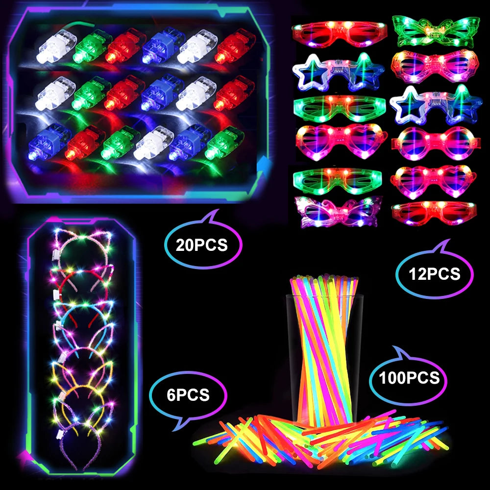 Glowing Festival Party Kit 138 Pcs With Glow Sticks And Neon Glasses