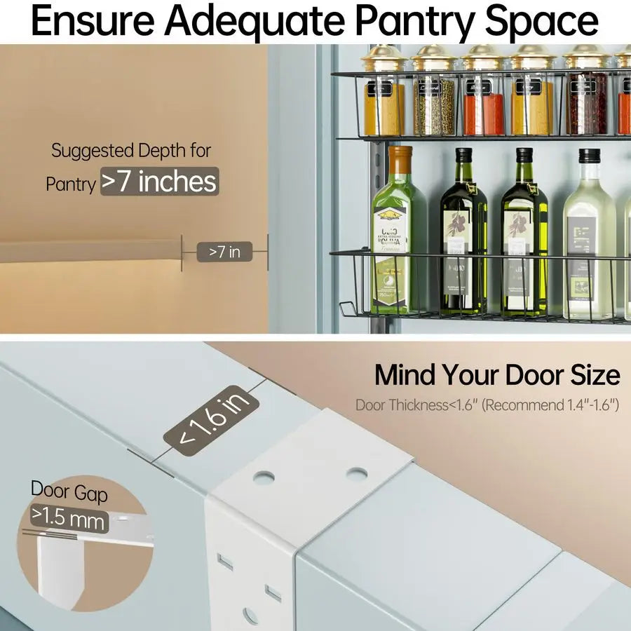 Adjustable Cabinet Door Organizer, 6-Tier Over-The-Door Pantry Rack