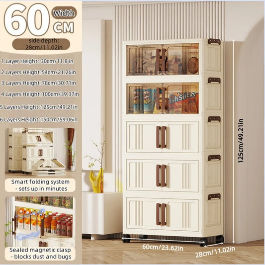 Foldable Plastic Storage Cabinet With Transparent Shelves
