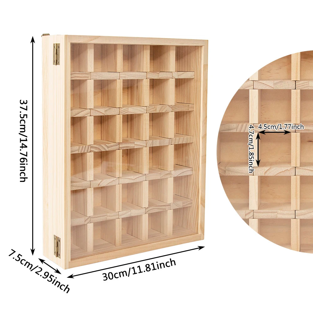 Wooden Crystal Rock Display Box With Adjustable Grids And Dust Door