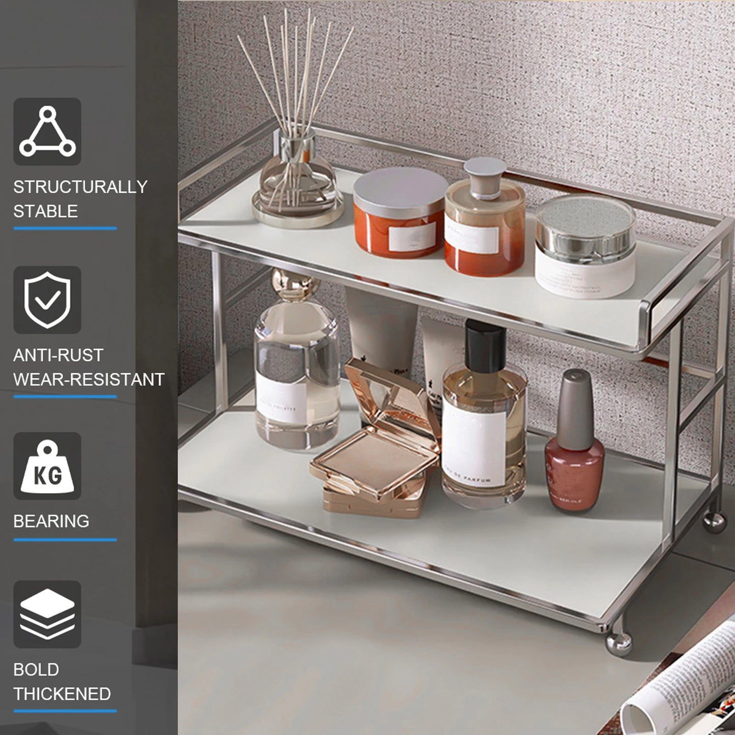 Two Tier Metal Counter Storage Rack For Dresser And Kitchen